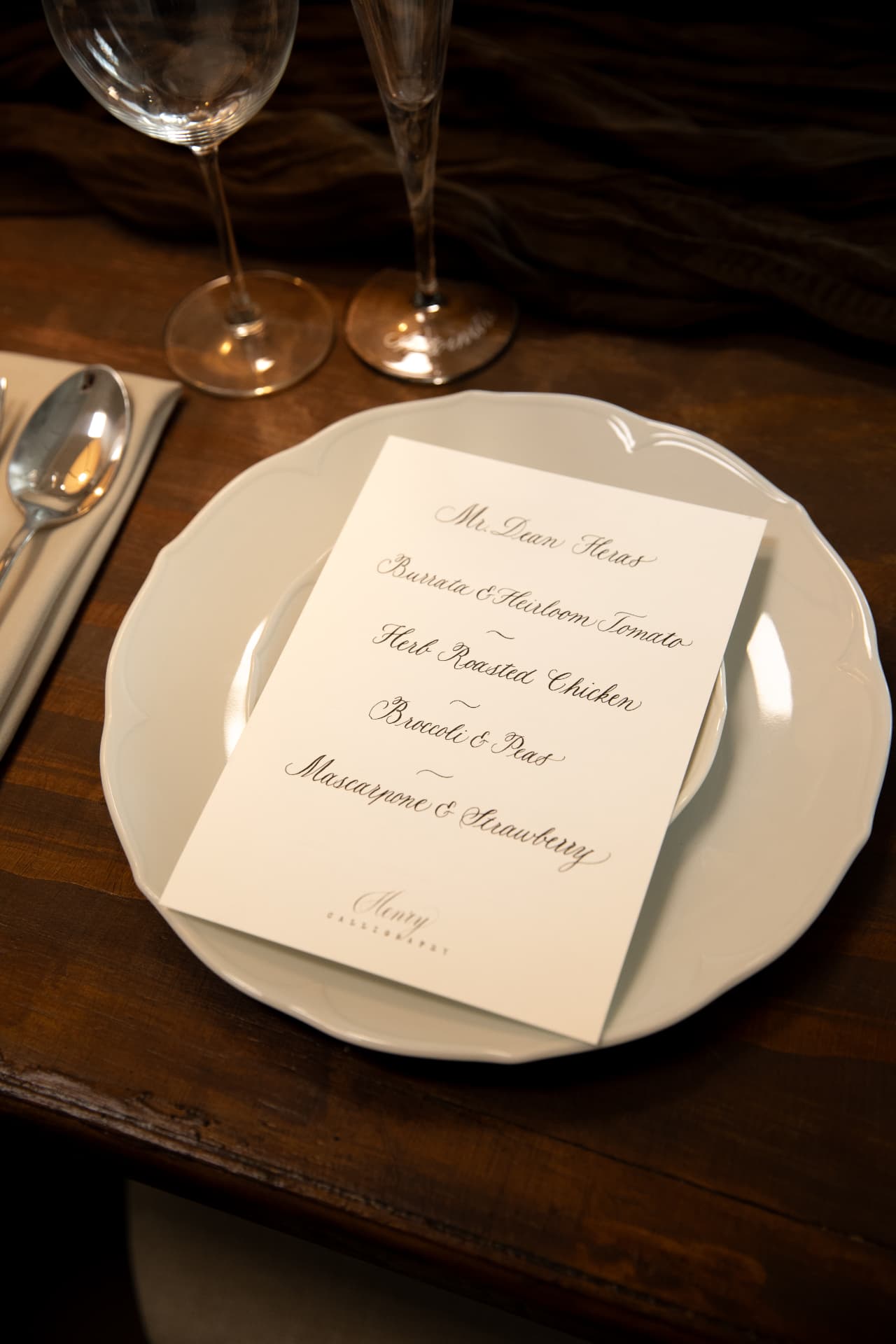Service photograph — copperplate calligraphy menu card